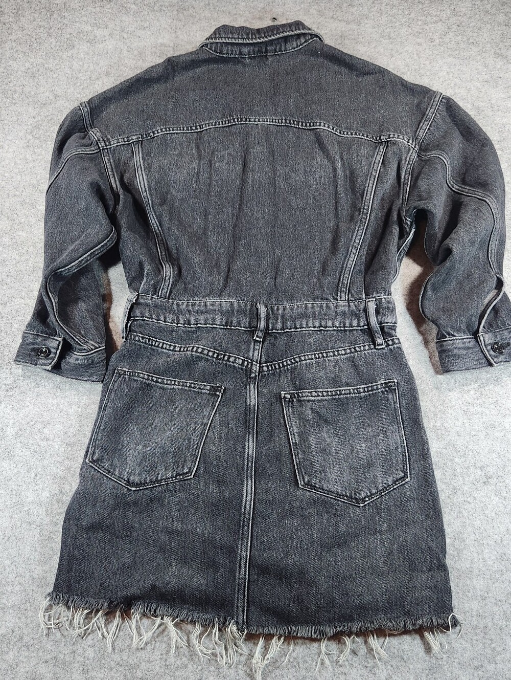 All Saints Washed Black Denim Dress with Frayed Hem Size 4 - Picture 3 of 9
